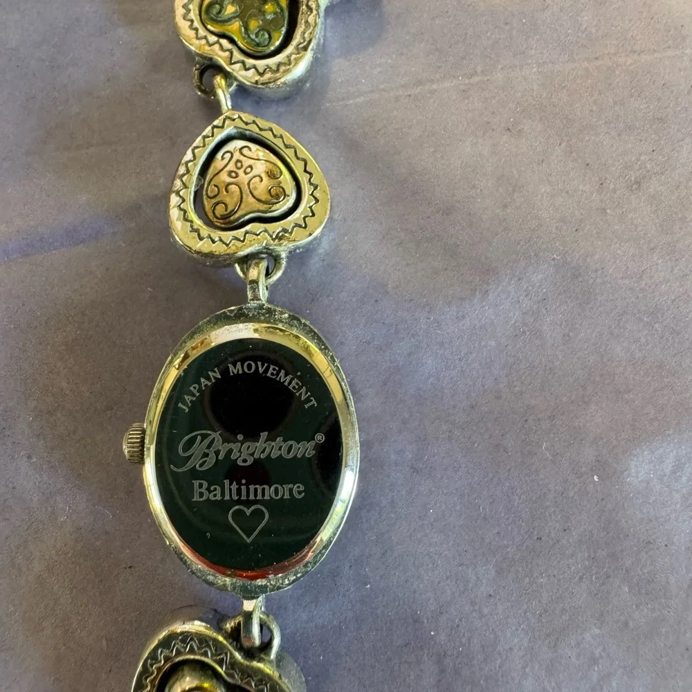 Brighton Silver Heart Link Watch with Black Leather Strap - Picture 2 of 2